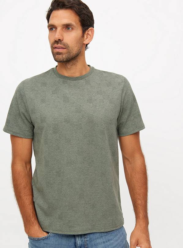 Khaki Textured Crew Neck T-Shirt XXXL