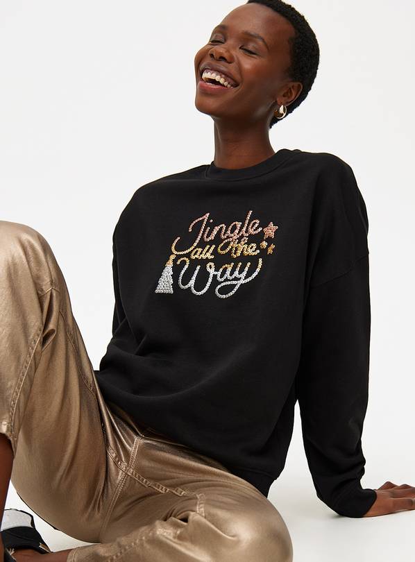 Christmas Jingle Sequin Slogan Crew Neck Sweatshirt L