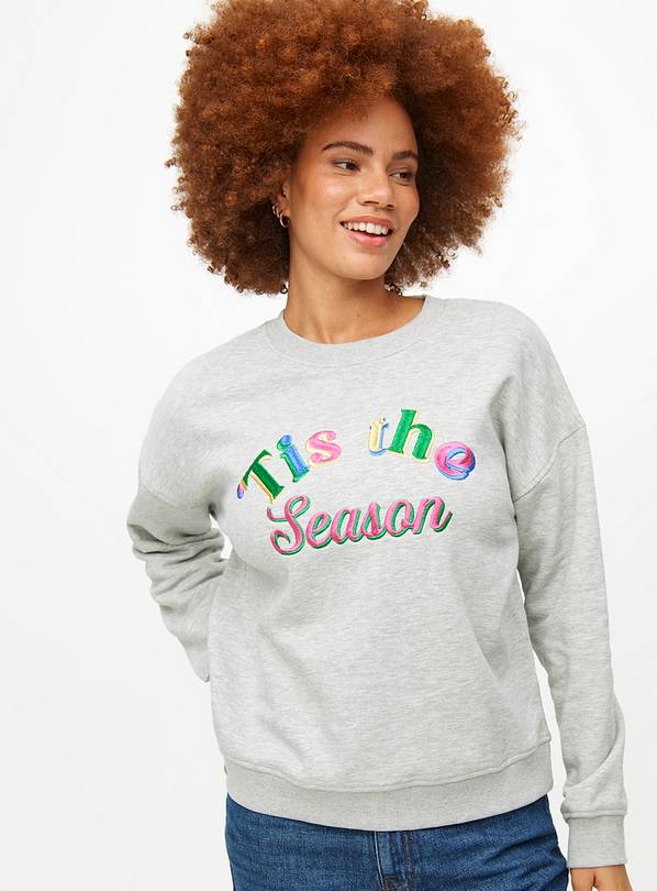 Grey Tis The Season Slogan Relaxed Sweatshirt M