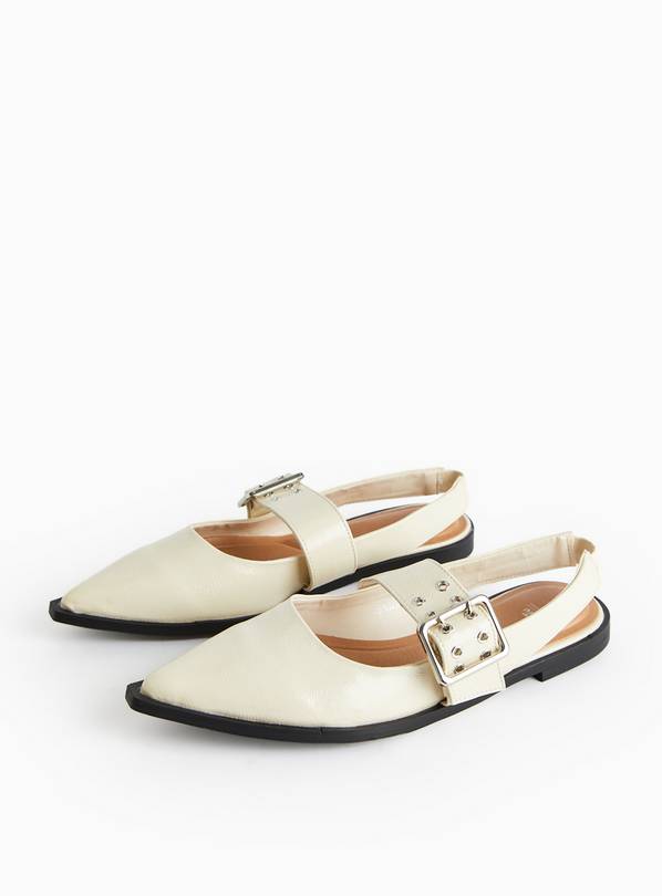 Cream Buckle Detail Slingback Pumps 8