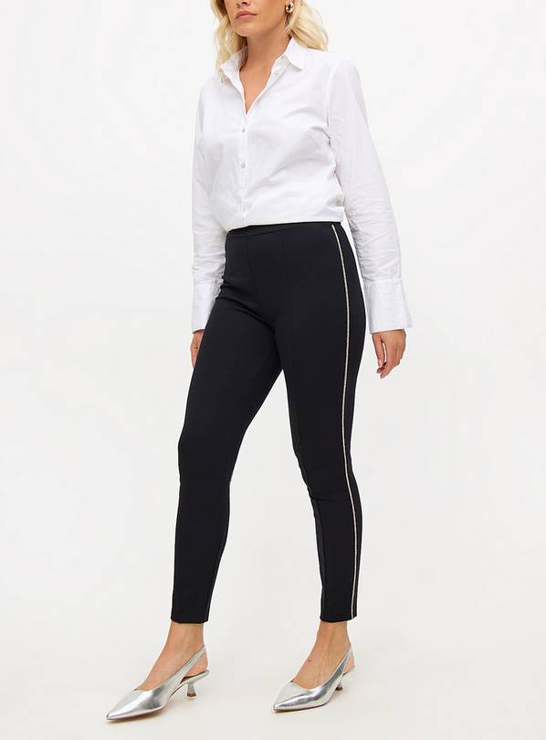 Black Diamante Trim Leggings 10