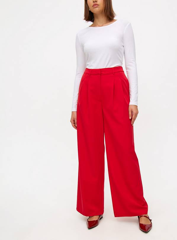 Red Ultra Wide Leg Tailored Trousers  14R