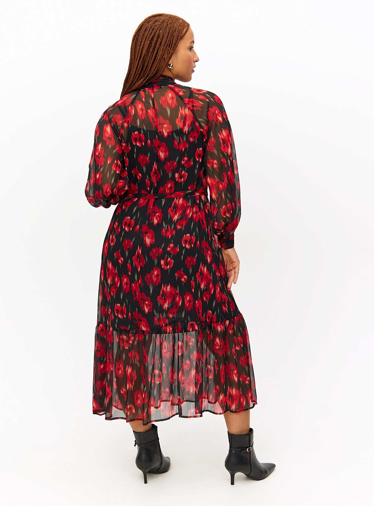 Rose Printed Tie-Neck Long Sleeve Midaxi Dress 16 - Image 3 thumbnail