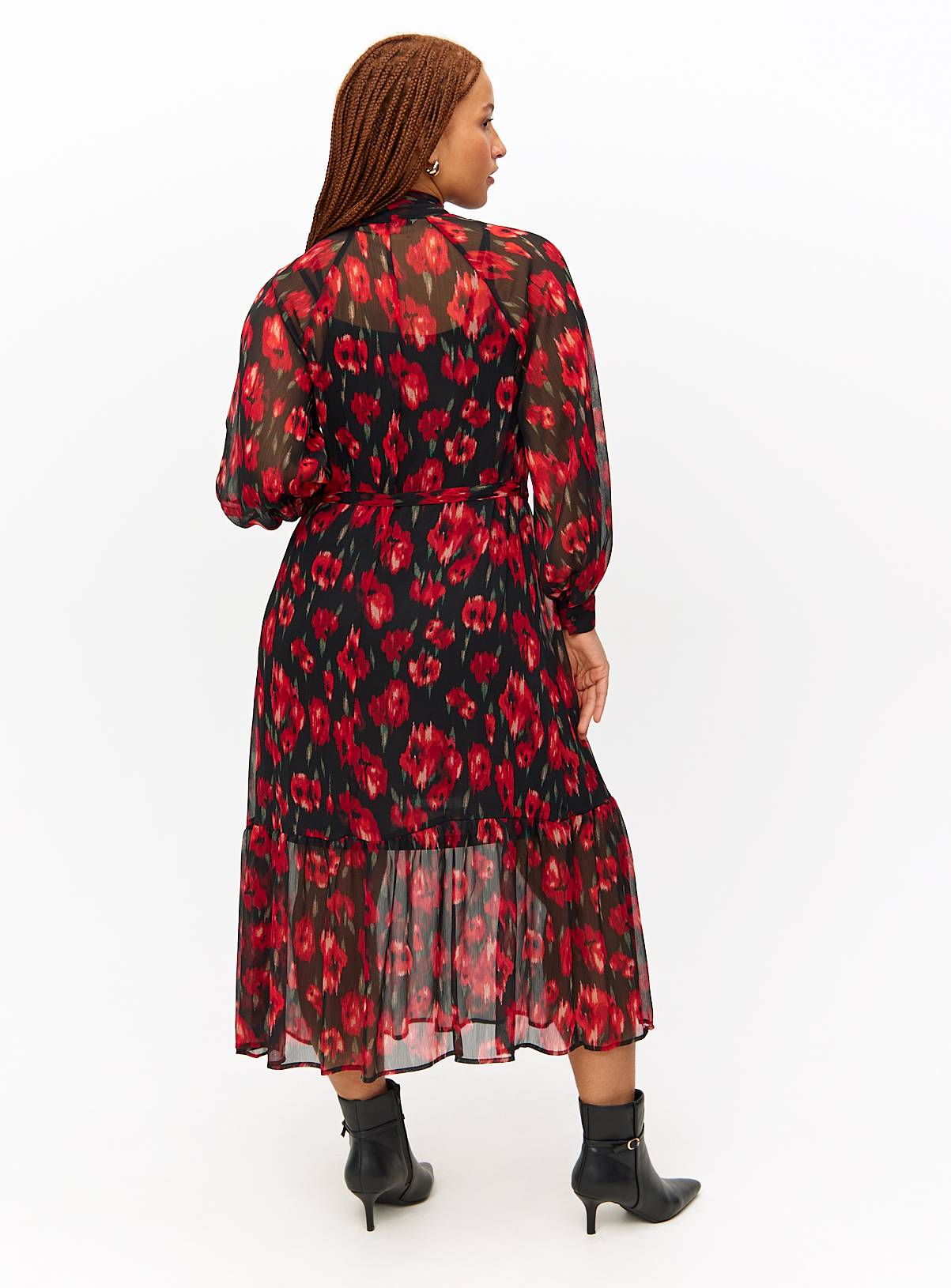 Rose Printed Tie-Neck Long Sleeve Midaxi Dress 16 - Image 3