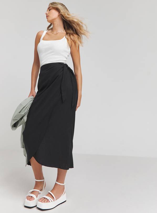 SIMPLY BE Linen Wrap Midi Skirt 24