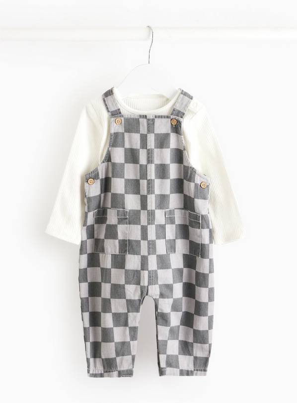 Bodysuit & Grey Chequered Dungarees Set 12-18 months