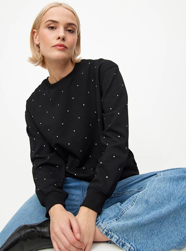 Black Hotfix Embellished Crew Neck Sweatshirt XXL