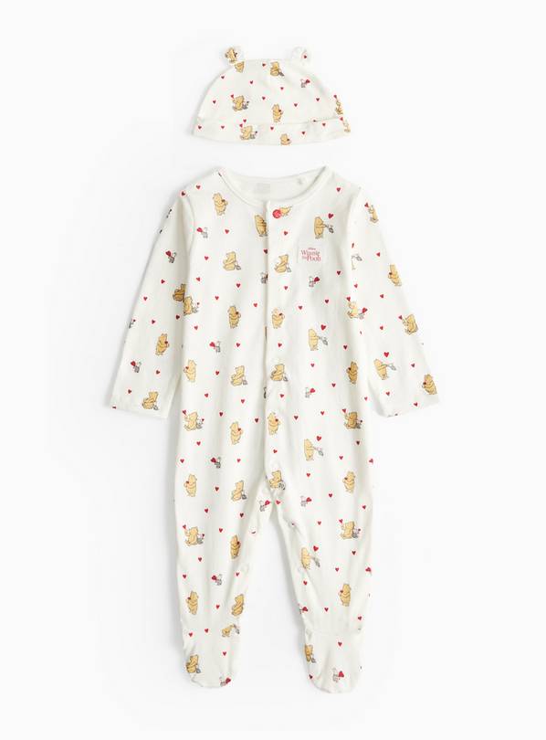 Disney Winnie The Pooh Heart Sleepsuit & Hat Set 12-18 months
