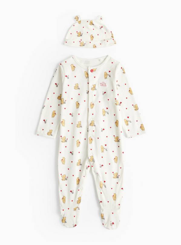 Disney Winnie The Pooh Heart Sleepsuit & Hat Set 6-9 months