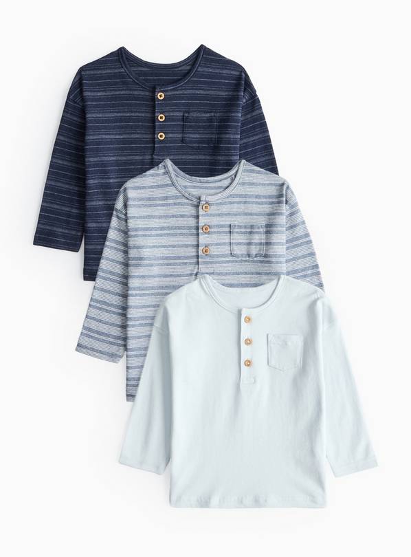 Blue & Stripe Print Long Sleeve T-Shirts 3 Pack 6-9 months