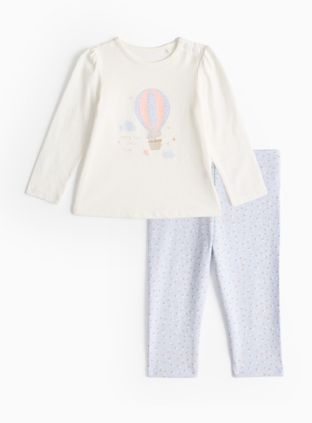 Cream Balloon Print Top & Blue Leggings Set 9-12 months