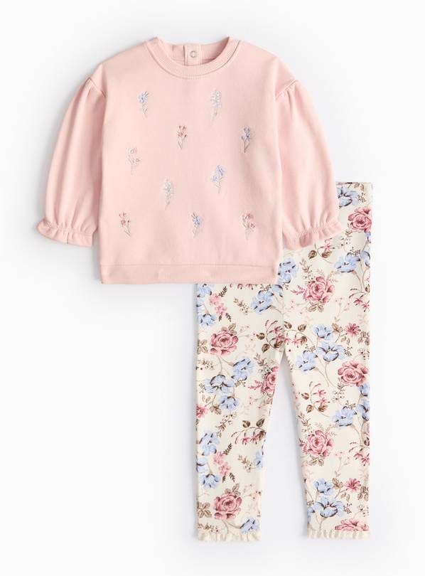 Pink Floral Embroidered Sweatshirt & Leggings Set 12-18 months