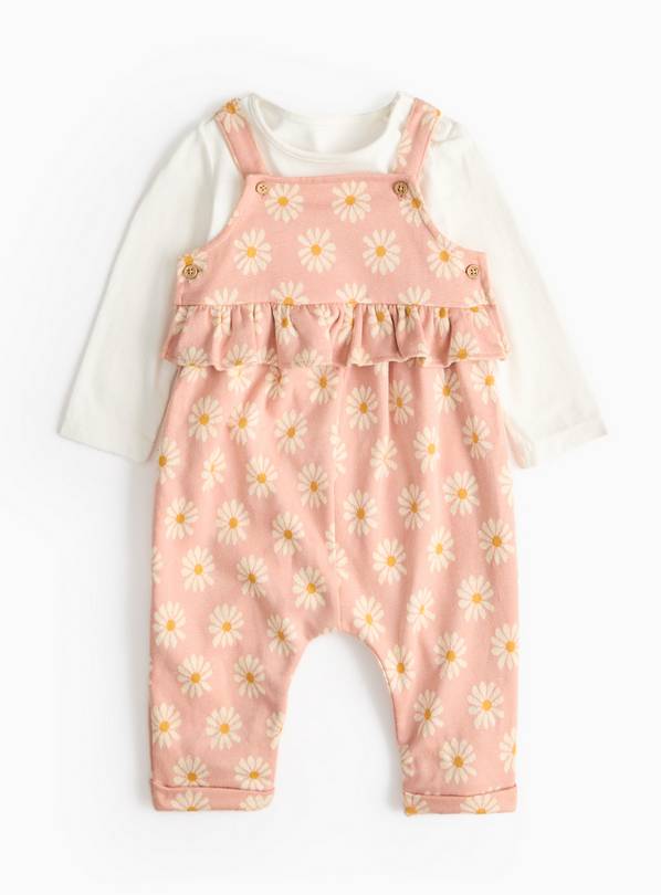 Bodysuit & Pink Daisy Print Dungarees Set 3-6 months