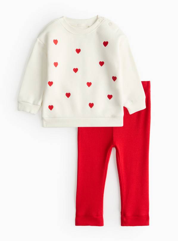 Heart Printed Sweatshirt & Red Leggings Set 12-18 months