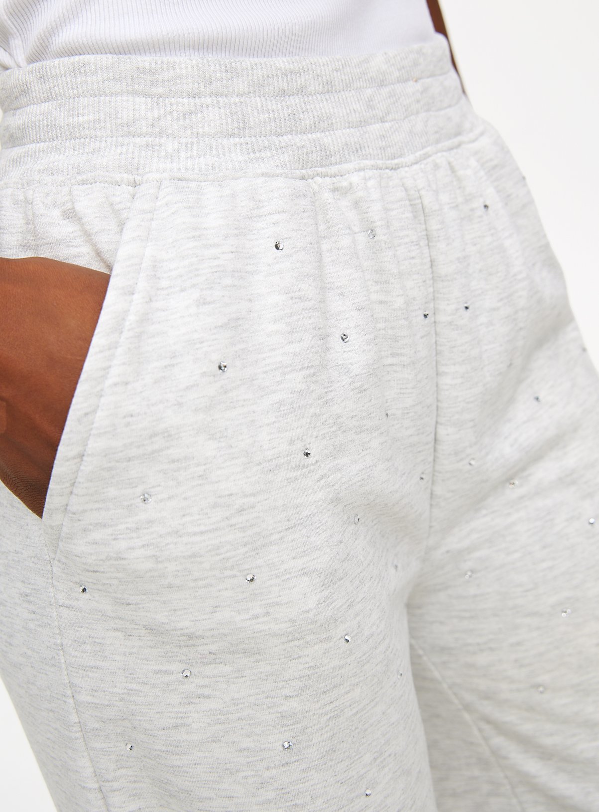 Grey Marl Diamante Wide Leg Coord Joggers M - Image 3 thumbnail