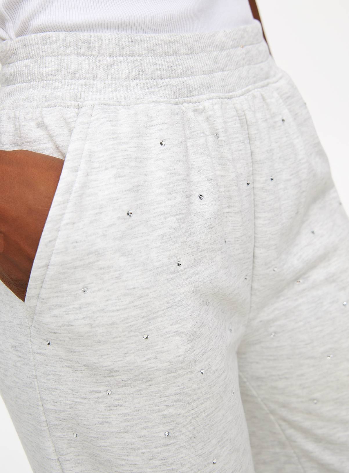 Grey Marl Diamante Wide Leg Coord Joggers M - Image 3