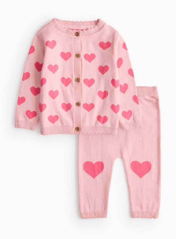 Pink Heart Print Knitted Cardigan & Leggings Set 18-24 months