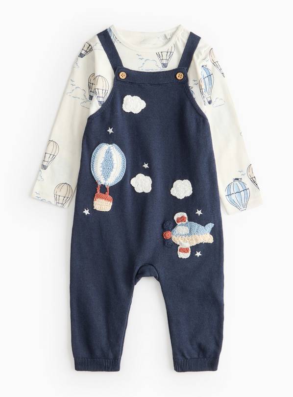 Bodysuit & Balloon Knitted Dungarees Set 3-6 months