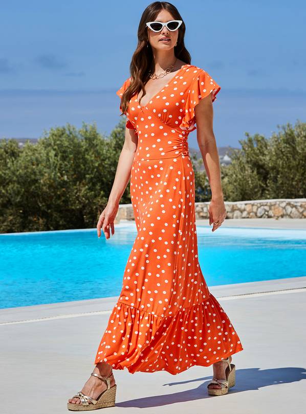 SOSANDAR Bright Orange Frill Maxi Dress 14