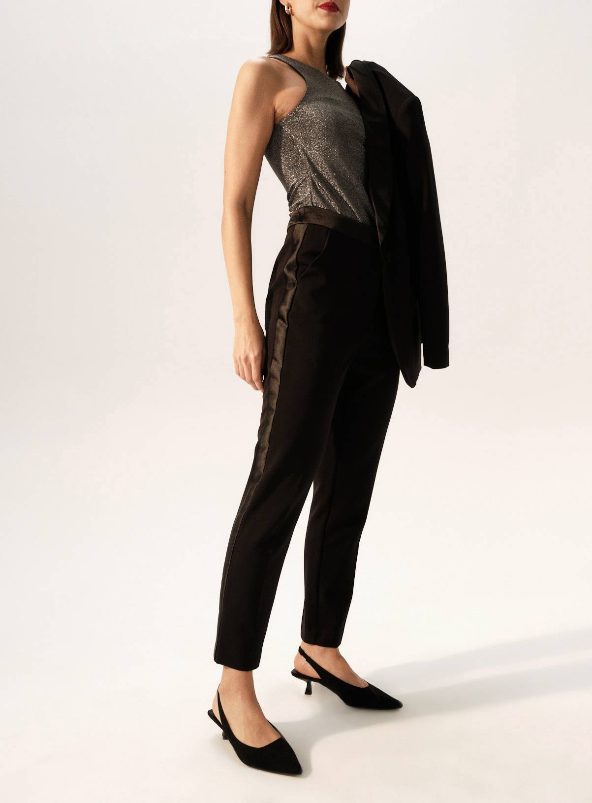 Black Slim Leg Coord Tuxedo Trousers 22L - Image 1