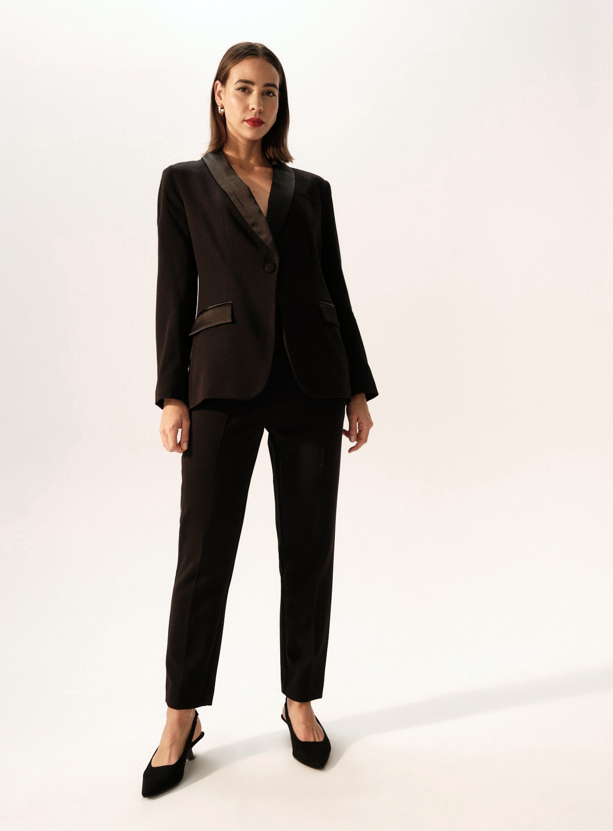 Black Slim Leg Coord Tuxedo Trousers 22L - Image 2 thumbnail