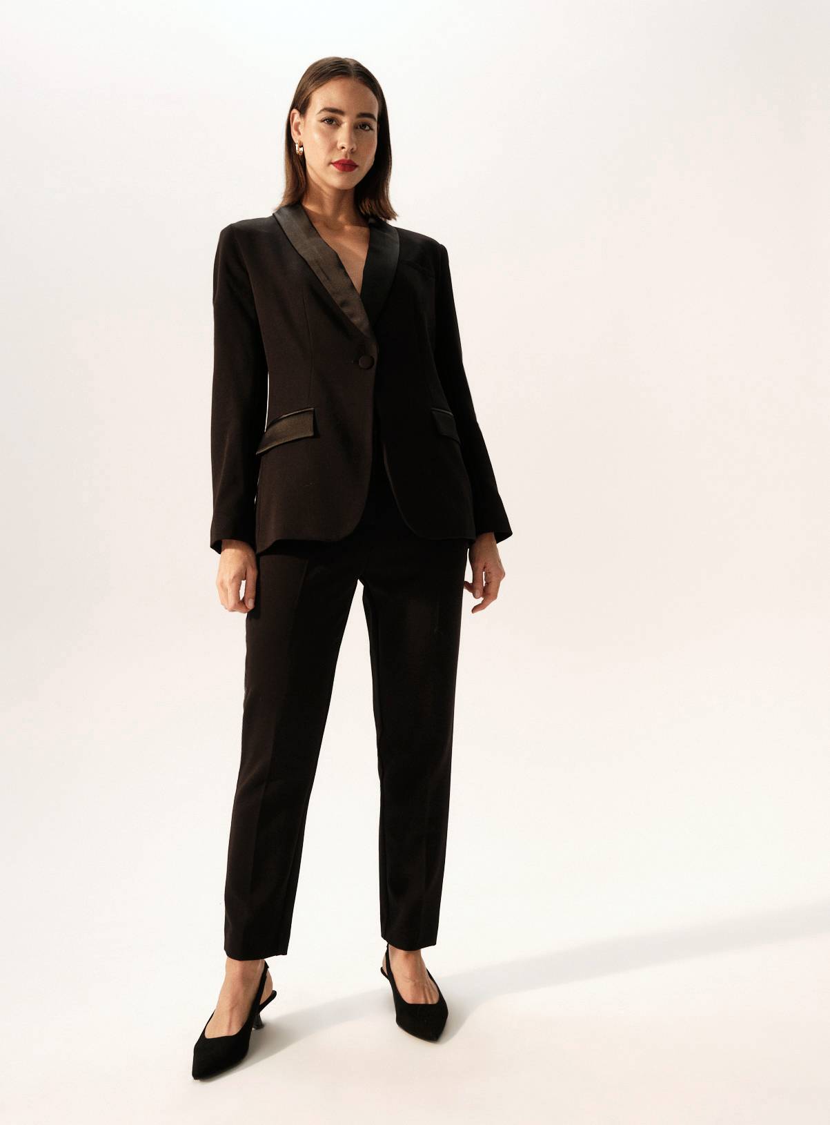 Black Slim Leg Coord Tuxedo Trousers 22L - Image 2