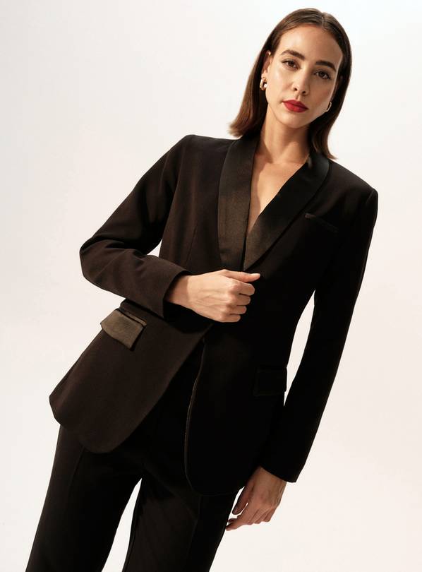 Black Satin Finish Single Breasted Hourglass Blazer 16