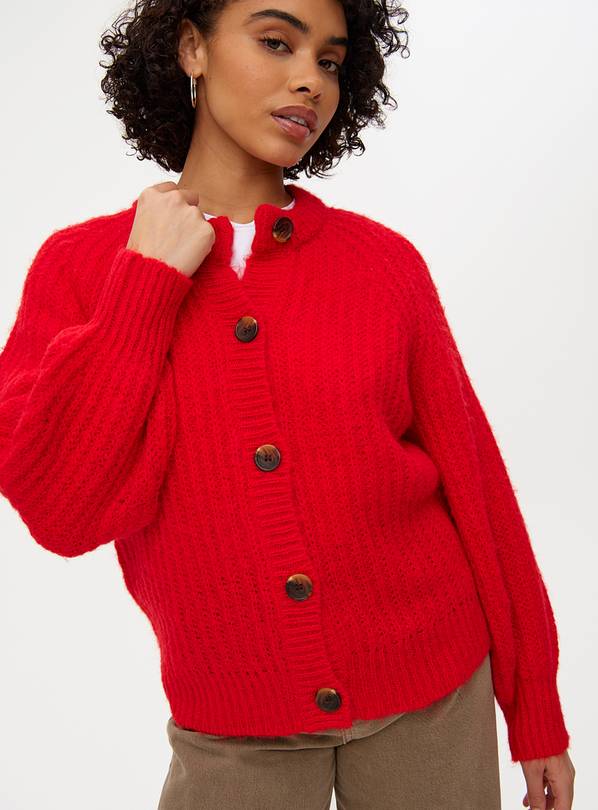 Red Button Knitted Raglan Cardigan 10