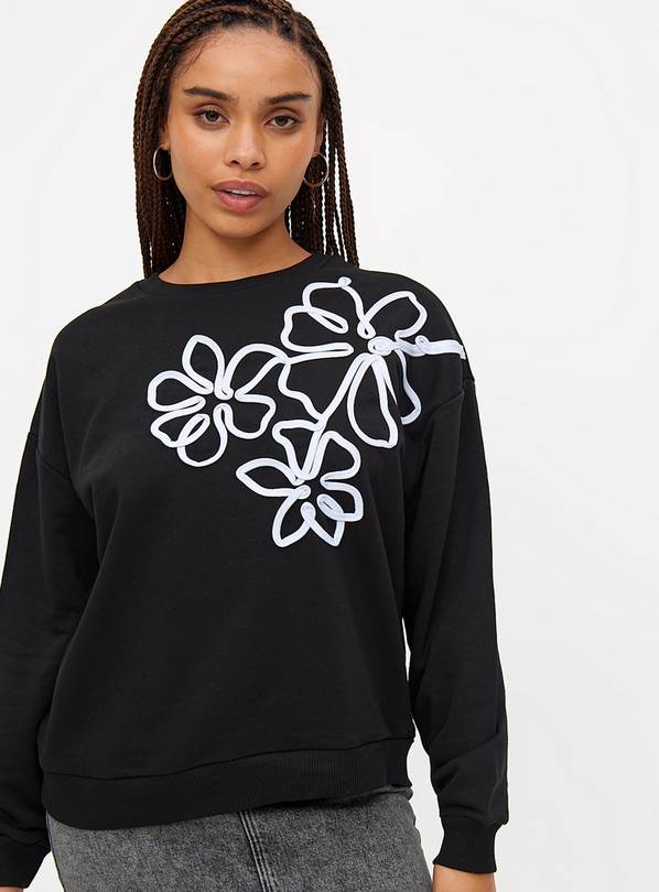 Black Floral Lace Embroidered Sweatshirt S