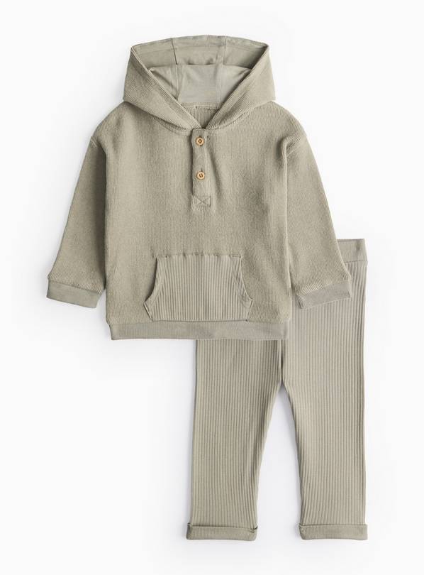 Khaki Knitted Hoodie & Leggings Set Up to 3 mths