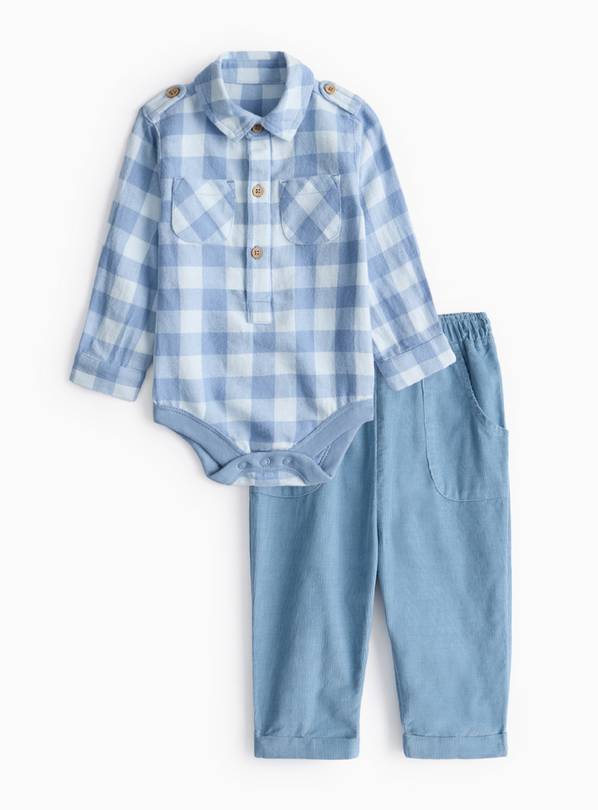 Blue Check Bodysuit & Corduroy Trousers Set 18-24 months