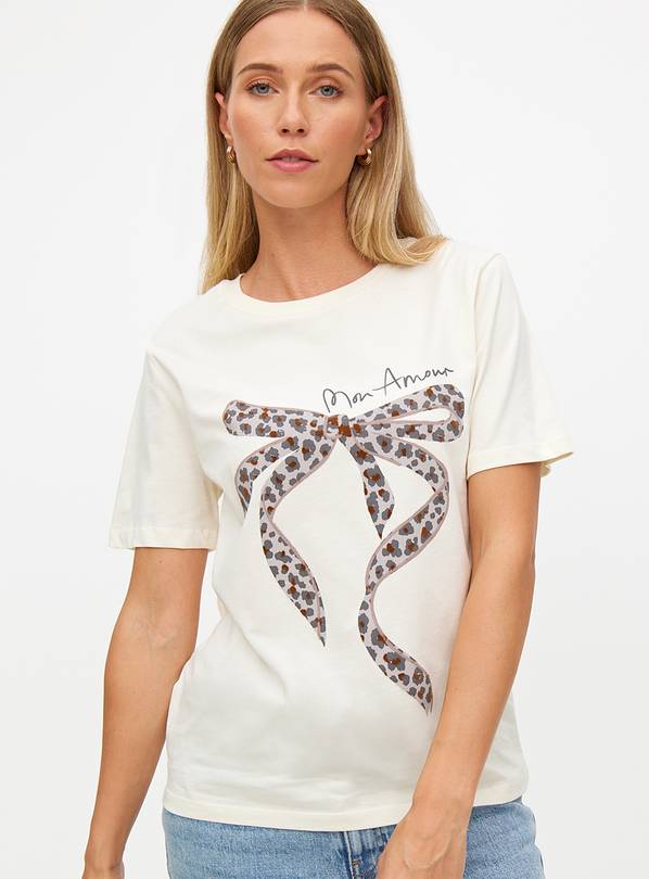 Cream Bow Print Regular Fit T-Shirt 8