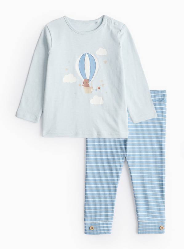 Blue Balloon Print Top & Striped Leggings Set 9-12 months