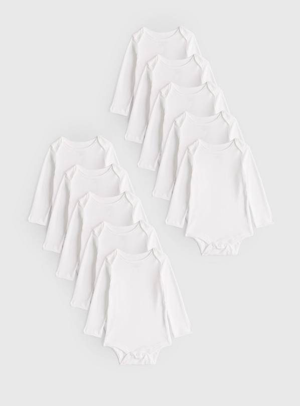 White Long Sleeve Bodysuit 10 Pack Tiny Baby