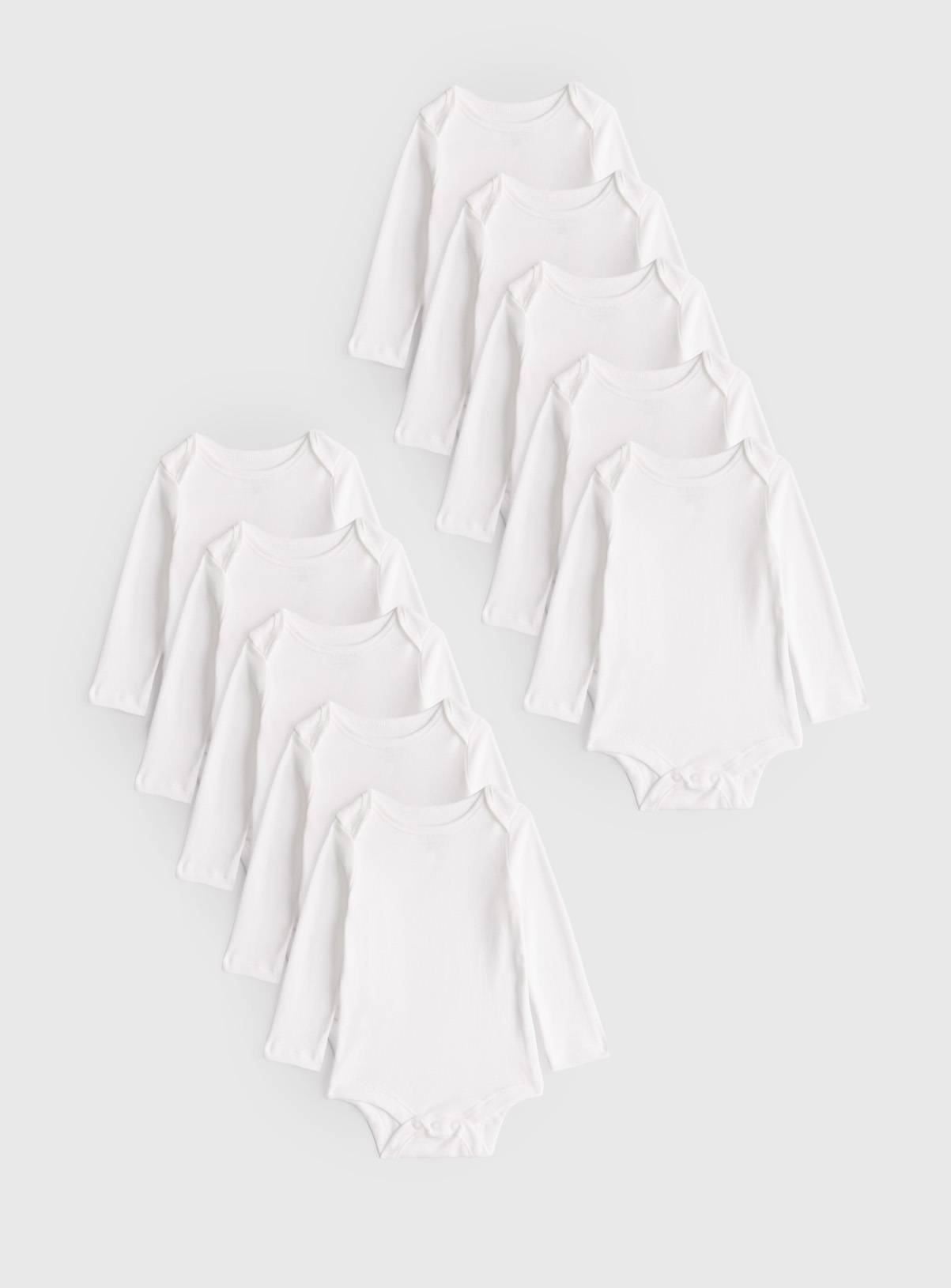 White Long Sleeve Bodysuit 10 Pack Up to 3 mths - Image 1