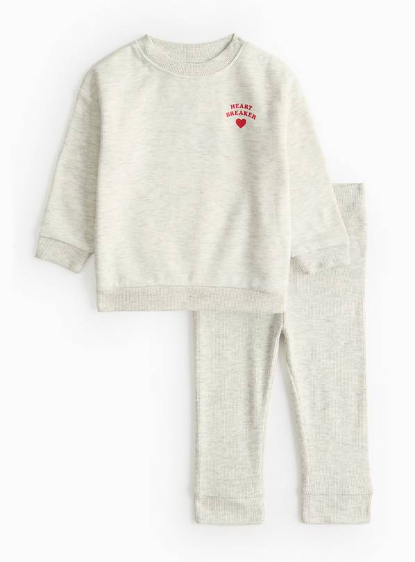 Grey Heart Breaker Print Sweatshirt & Leggings Set Up to 3 mths