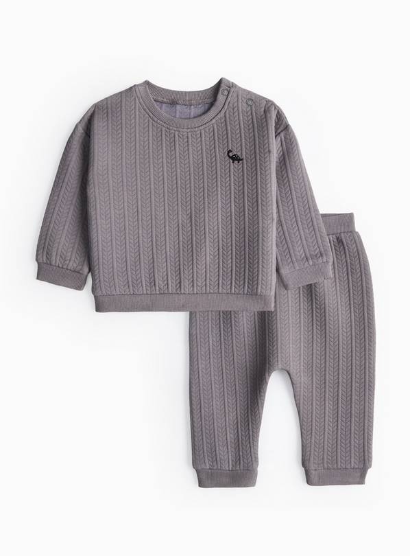 Charcoal Cable Quilted Sweatshirt & Joggers Set 6-9 months