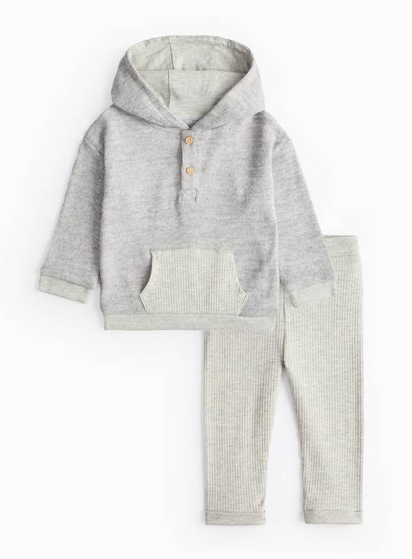 Grey Marl Knitted Hoodie & Leggings Set Up to 3 mths