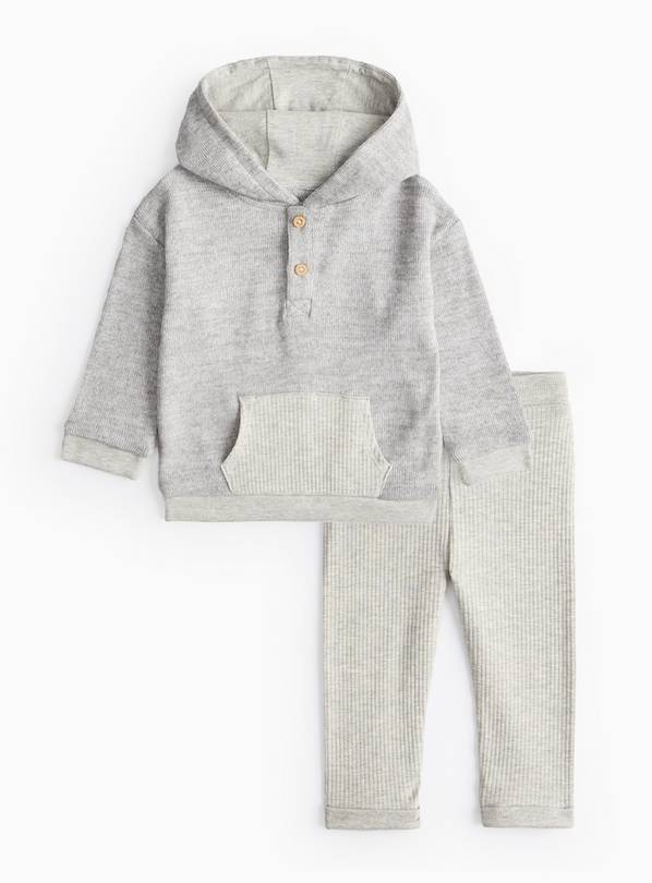 Grey Marl Knitted Hoodie & Leggings Set 6-9 months