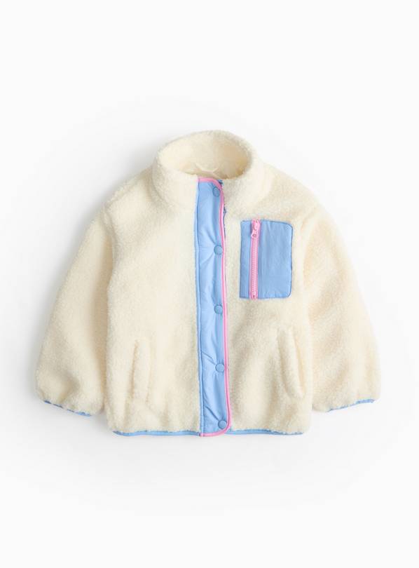 Cream Contrast Trim Borg Jacket 5-6 years