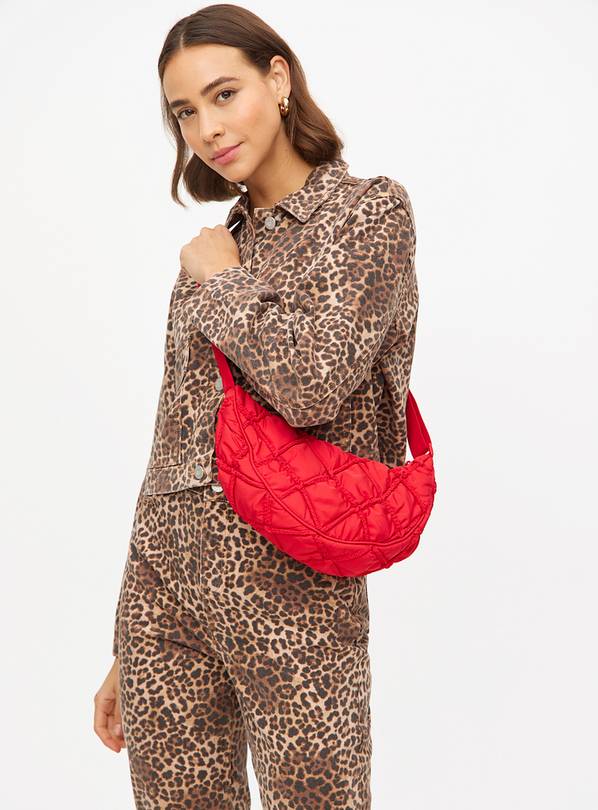 Red Quilted Half Moon Bag One Size