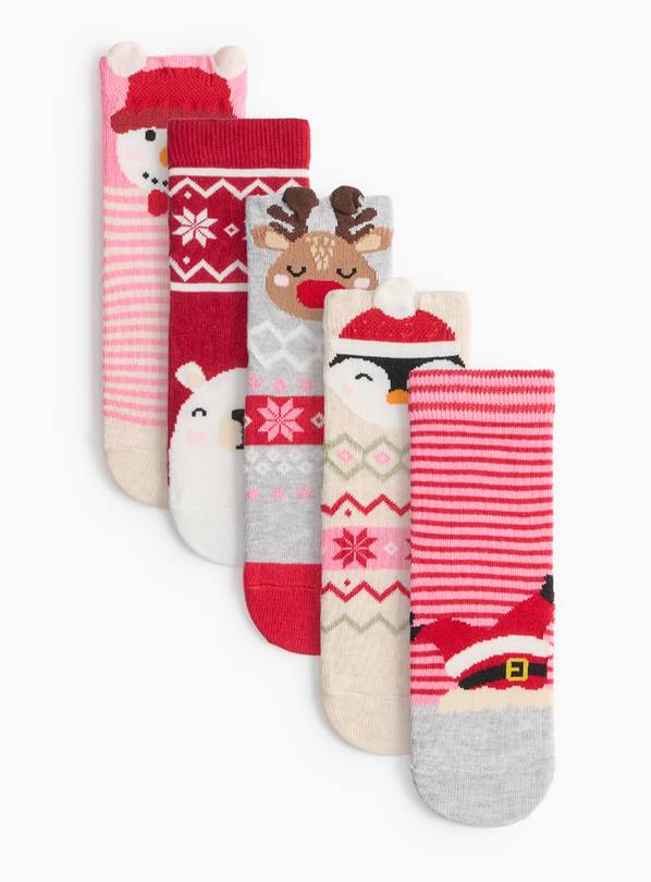 Christmas Fair Isle Ankle Socks 5 Pack 6-8.5