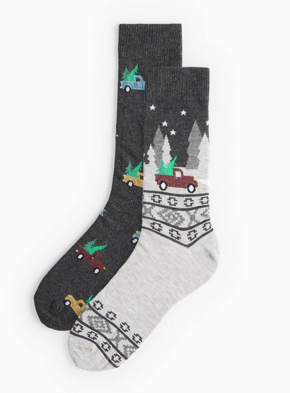 Christmas Car Print Ankle Socks 2 Pack 9-12