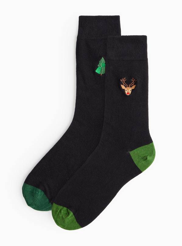 Christmas Embroidered Ankle Socks 2 Pack  9-12