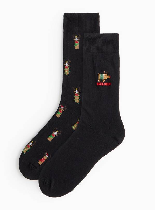 Christmas Beer Printed Ankle Socks 2 Pack 9-12