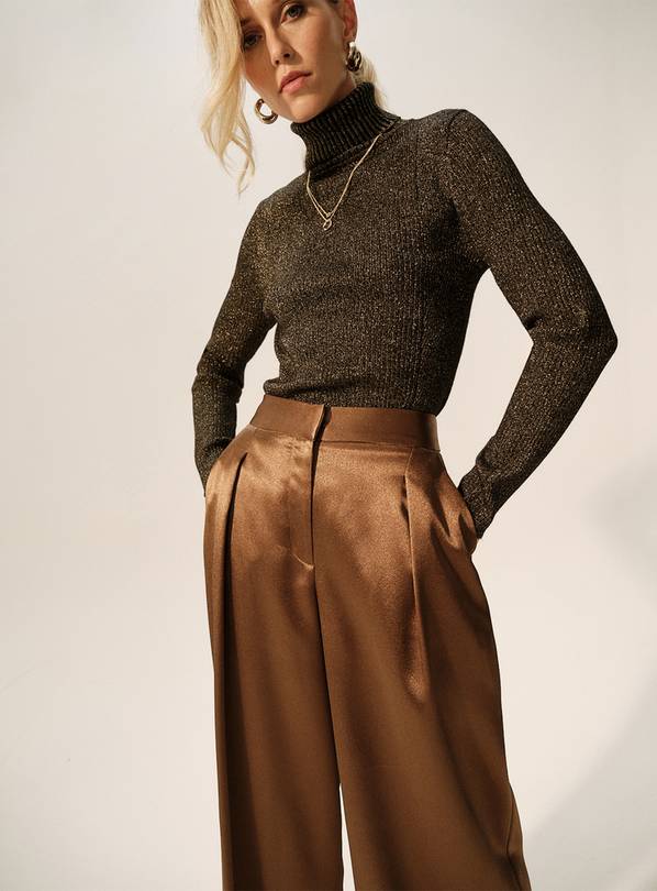 Bronze Satin Ultra Wide Leg Trousers  14S