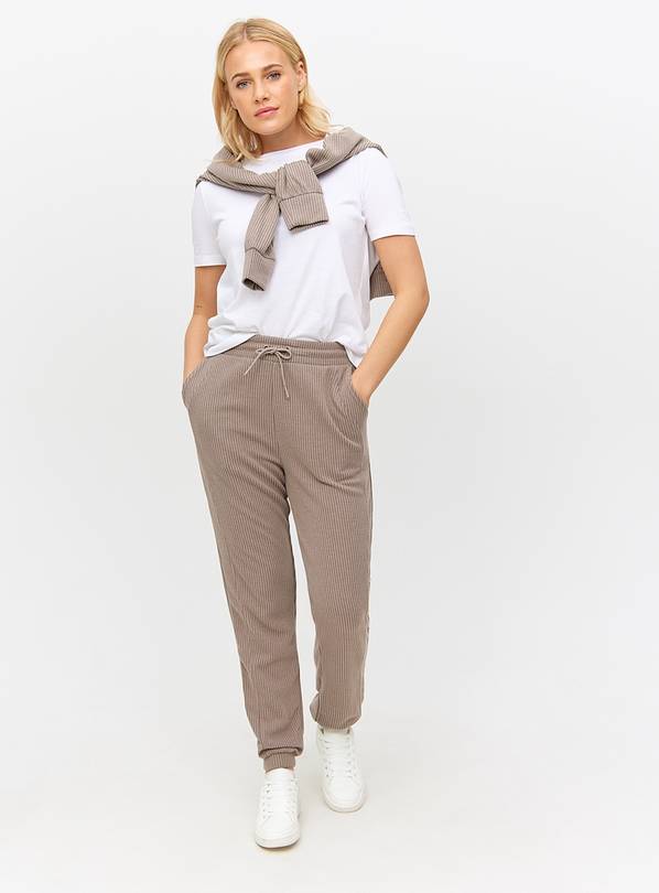 Taupe Tapered Leg Ribbed Co-ord Joggers  S