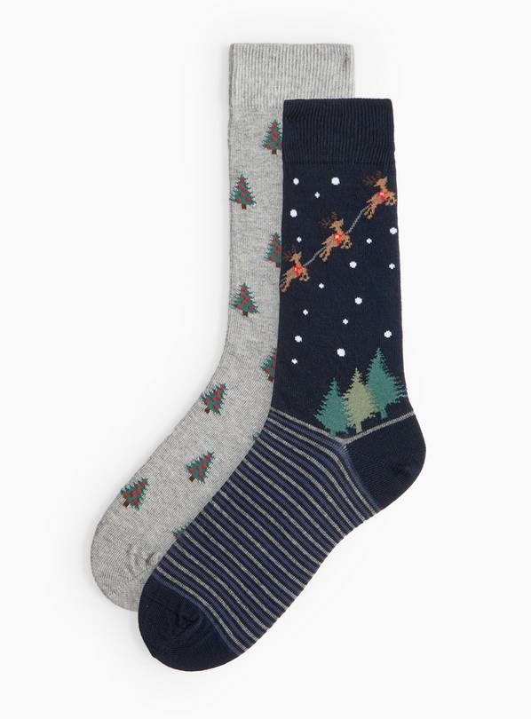 Christmas Sleigh Ankle Socks 2 Pack 6-8.5