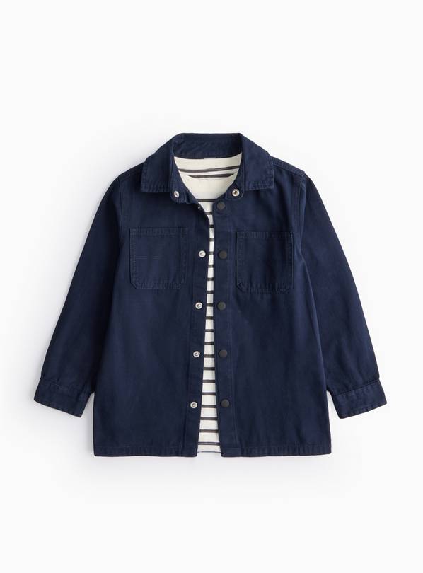 White Striped T-Shirt & Navy Overshirt Set  5 years