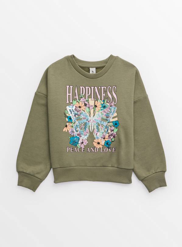 Khaki Butterfly Graphic Print Sweatshirt 8 years